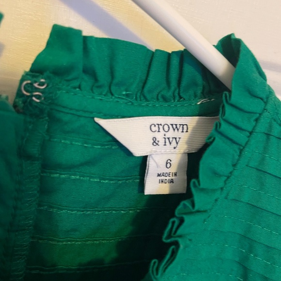 Crown & Ivy NWT green eyelet hem midi  dress Size 6 - Picture 2 of 12